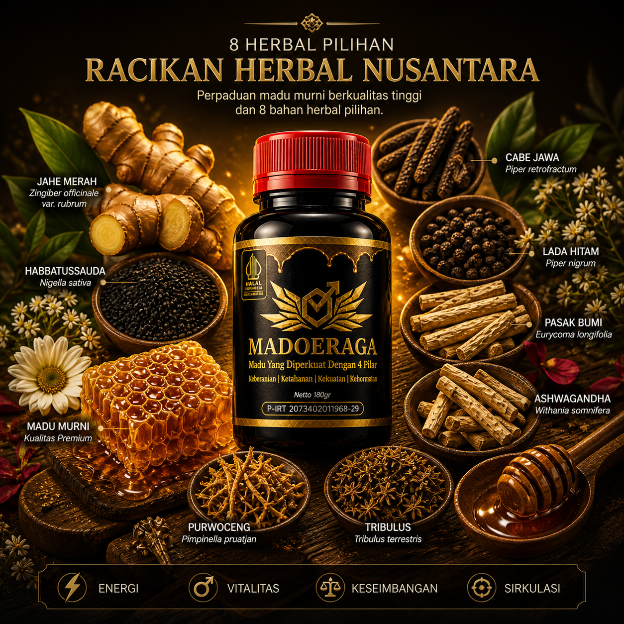 Madoeraga dan bahan herbal flatlay